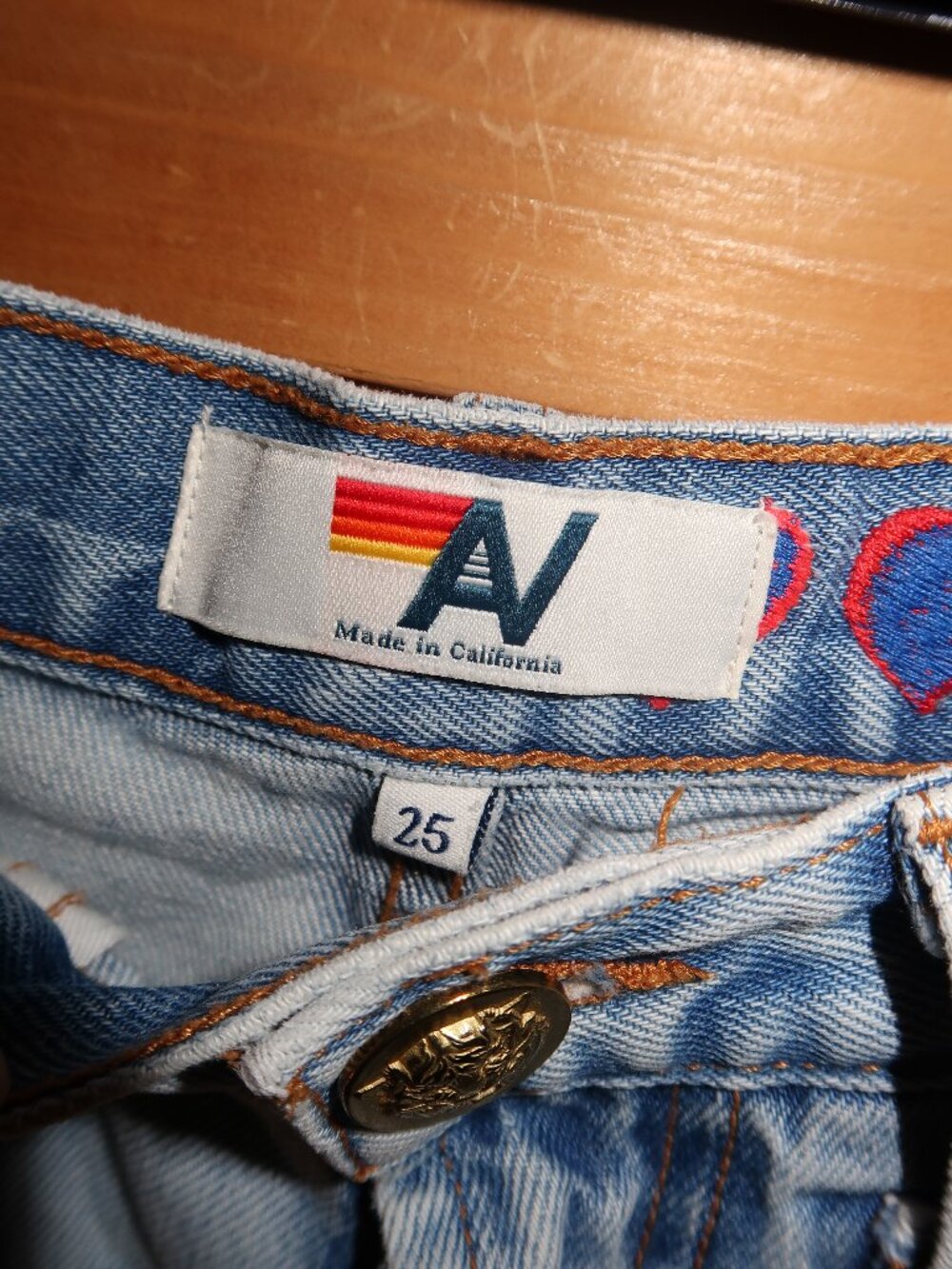 Aviator Nation Hi Rise Rocker Cali Lover Heart Jean Shorts - Picture 5 of 8